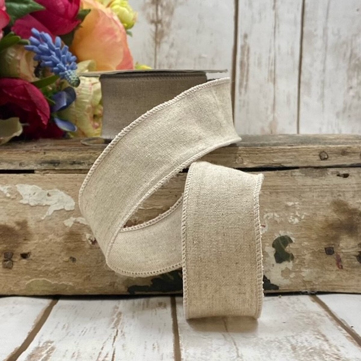 Natural Faux Linen Ribbon 1.5 Inch x 10 Yards