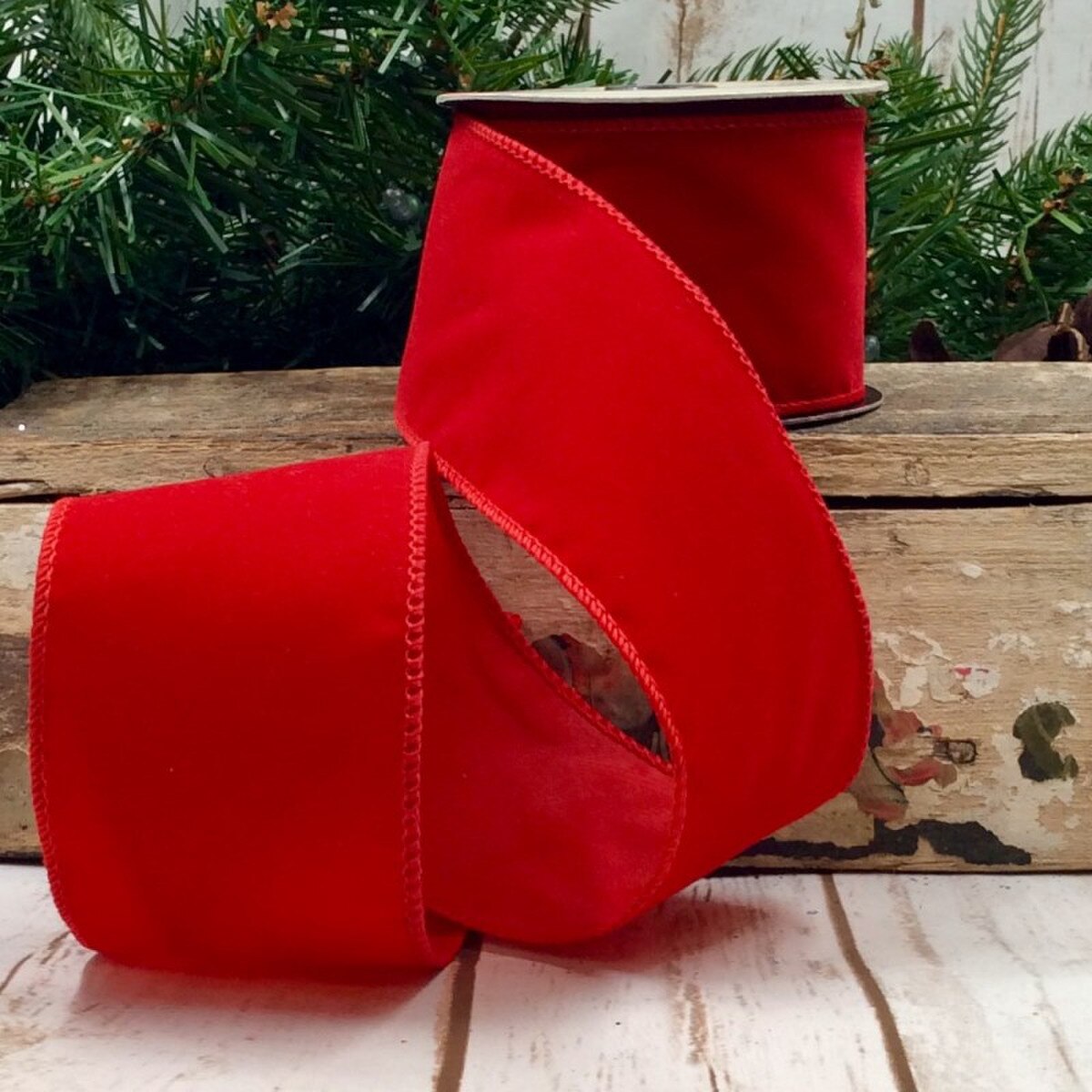 Weather Resistant Red Velvet Ribbon 2.5 Inch x 10 Yards