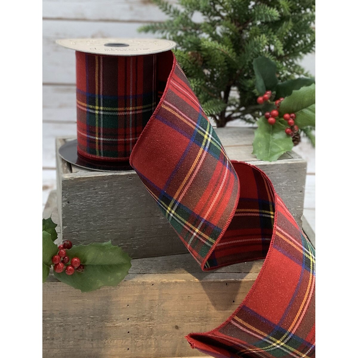 Tartan Red-Green Faux Wool Ribbon 4" x 10 Yds