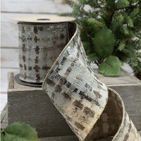 Jacquard Ribbon Taupe Silver Cross Check 4 Inch x 10 Yards