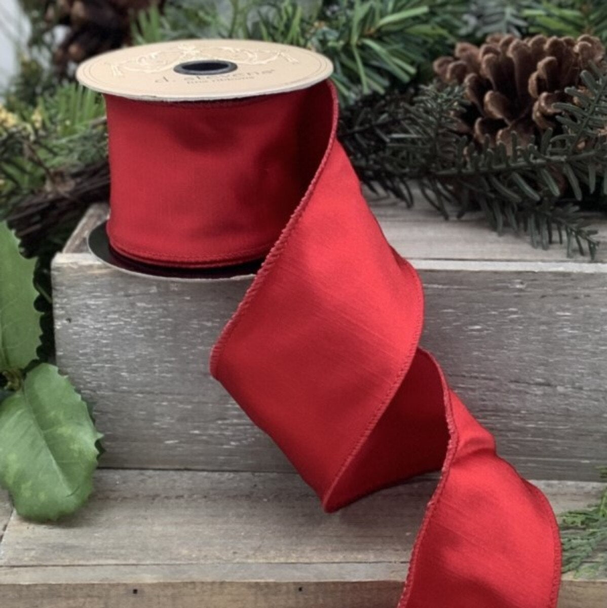 True Red Faux Dupion Ribbon 2.5 Inch x 10 Yards