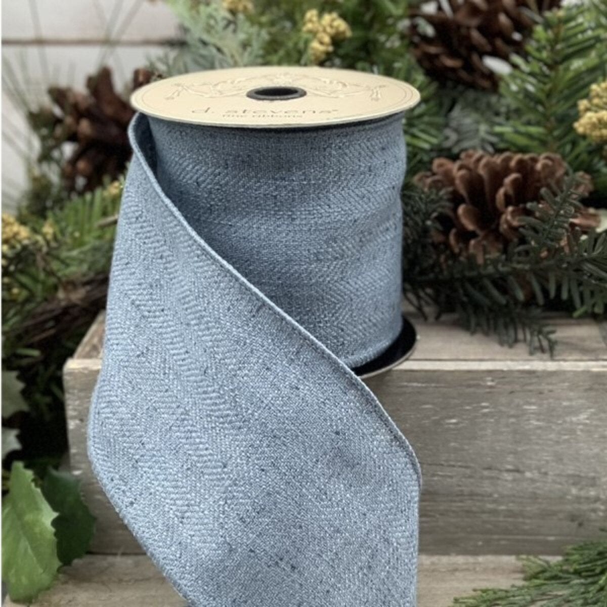 Cadet Blue Faux Linen Herringbone Ribbon 4" x 10 Yds