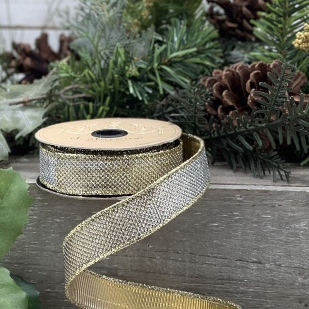 Gold-Silver Lame Micro Dot Ribbon 1 Inch x 10 Yards