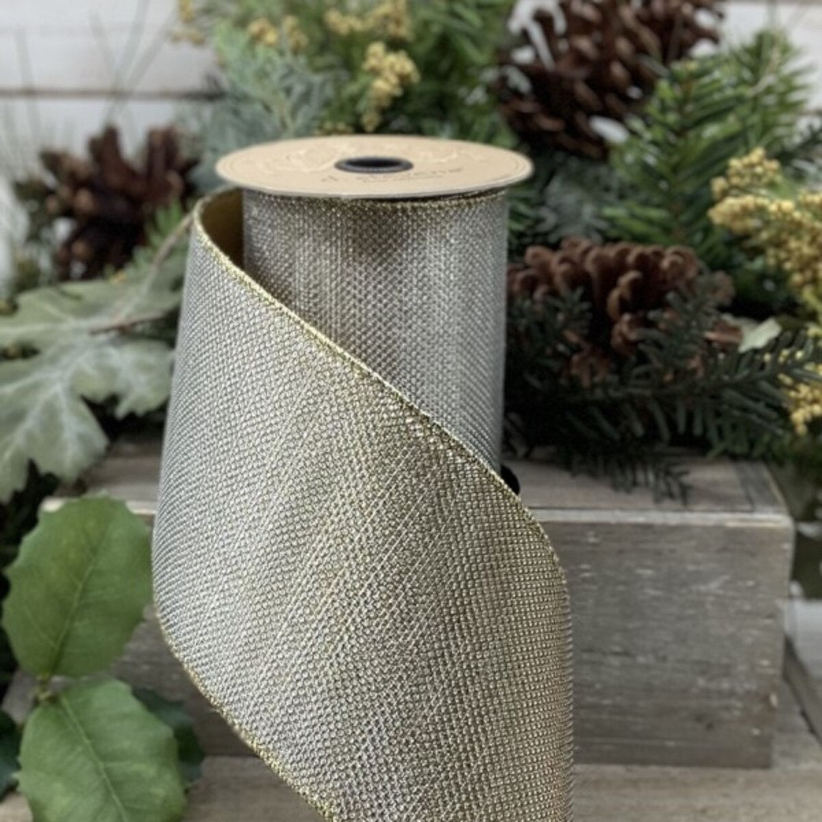 Copper Silver Lame Micro Dot Ribbon 4" x 10 Yds