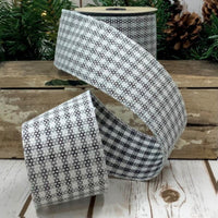 Faux Linen Black White Glitter Check Ribbon 2.5