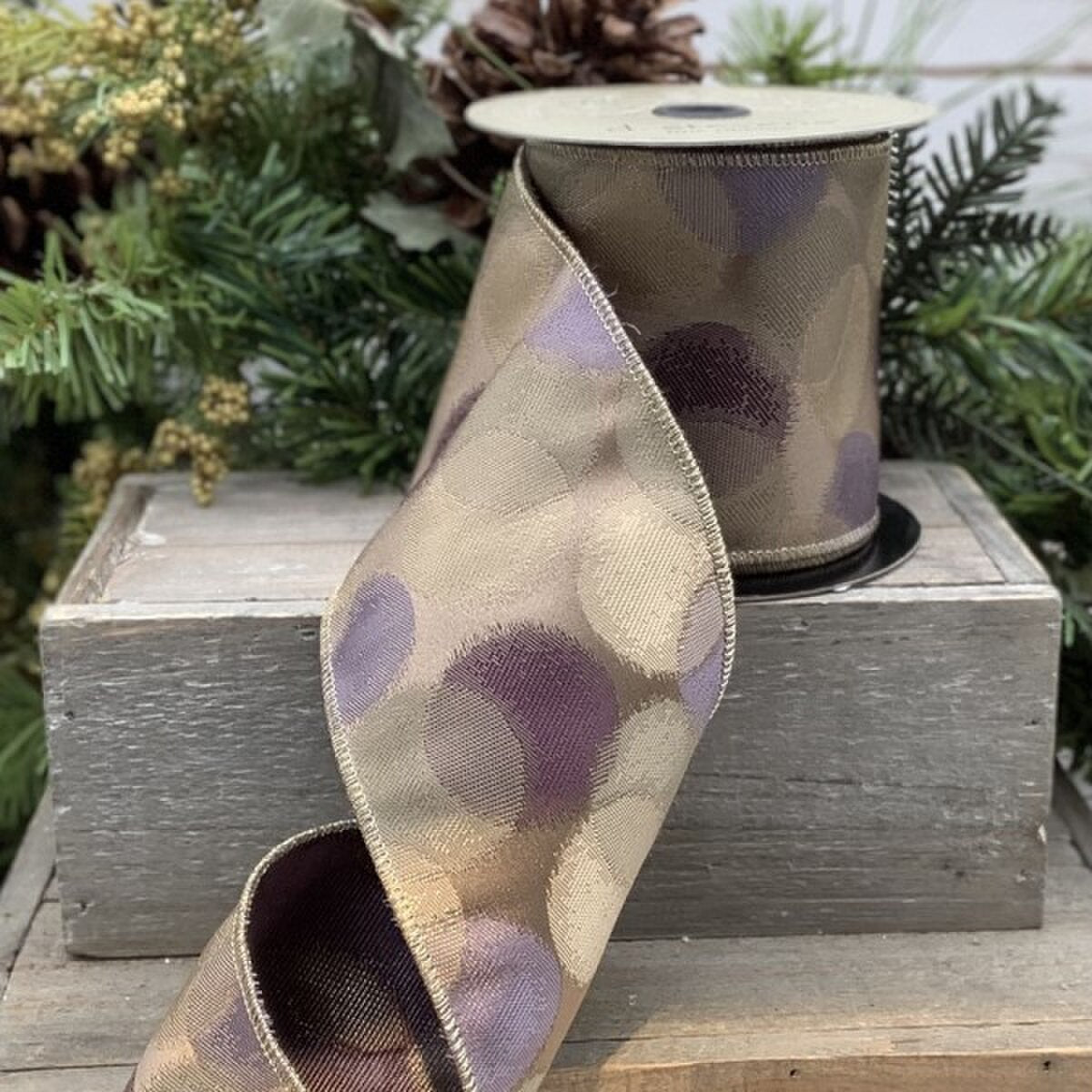 Mauve Jacquard Circles Ribbon 4 Inch x 10 Yards