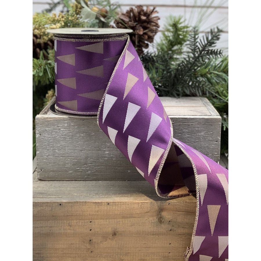 Amethyst Gold Jacquard Cone Tree Ribbon 4 Inch x 10 Yds