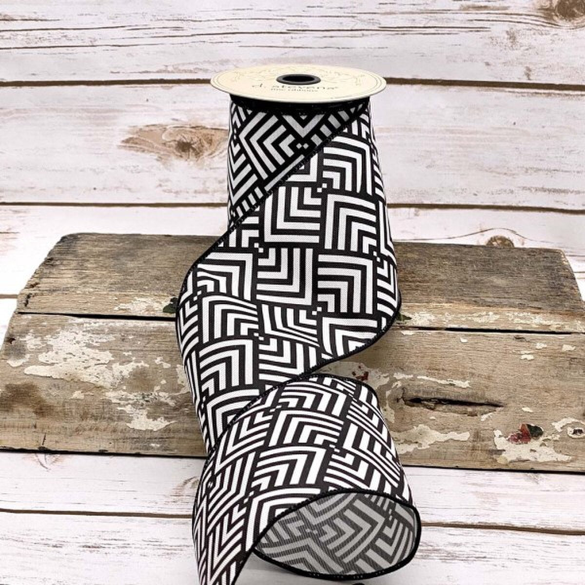 Black White Art Deco Ribbon 2.5 Inch x 10 Yards