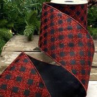 Red Black Glitter Lattice Work Ribbon 4 Inch x 10 Yards
