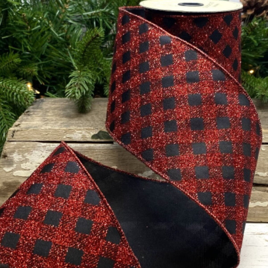Red Black Glitter Lattice Work Ribbon 4 Inch x 10 Yards