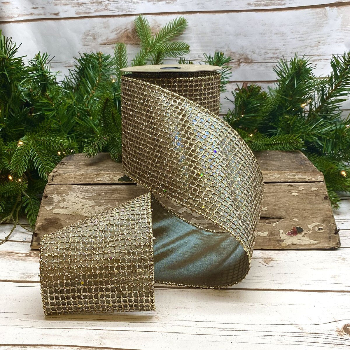 Glitter Mesh Ribbon Platinum French Blue 4" x 10 Yds