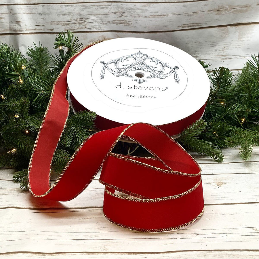 Weather Resistant Red Velvet Gold Edge Ribbon 1.5" x 100 Yds