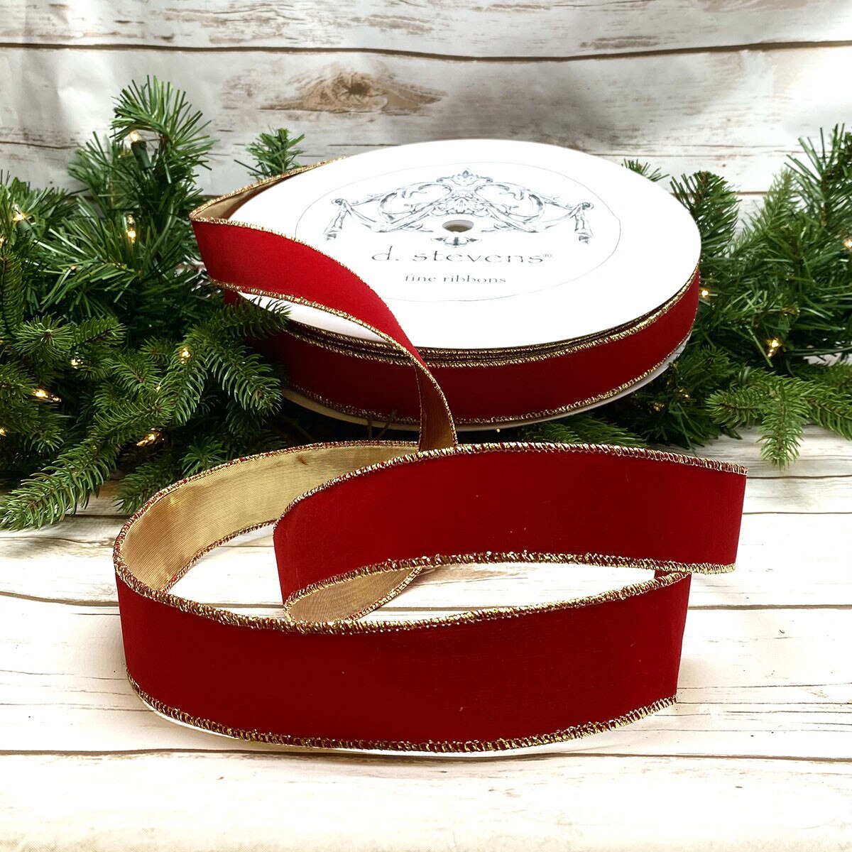 Red Velvet Weather Resistant Ribbon with Gold Back 1.5" x 100 Yds