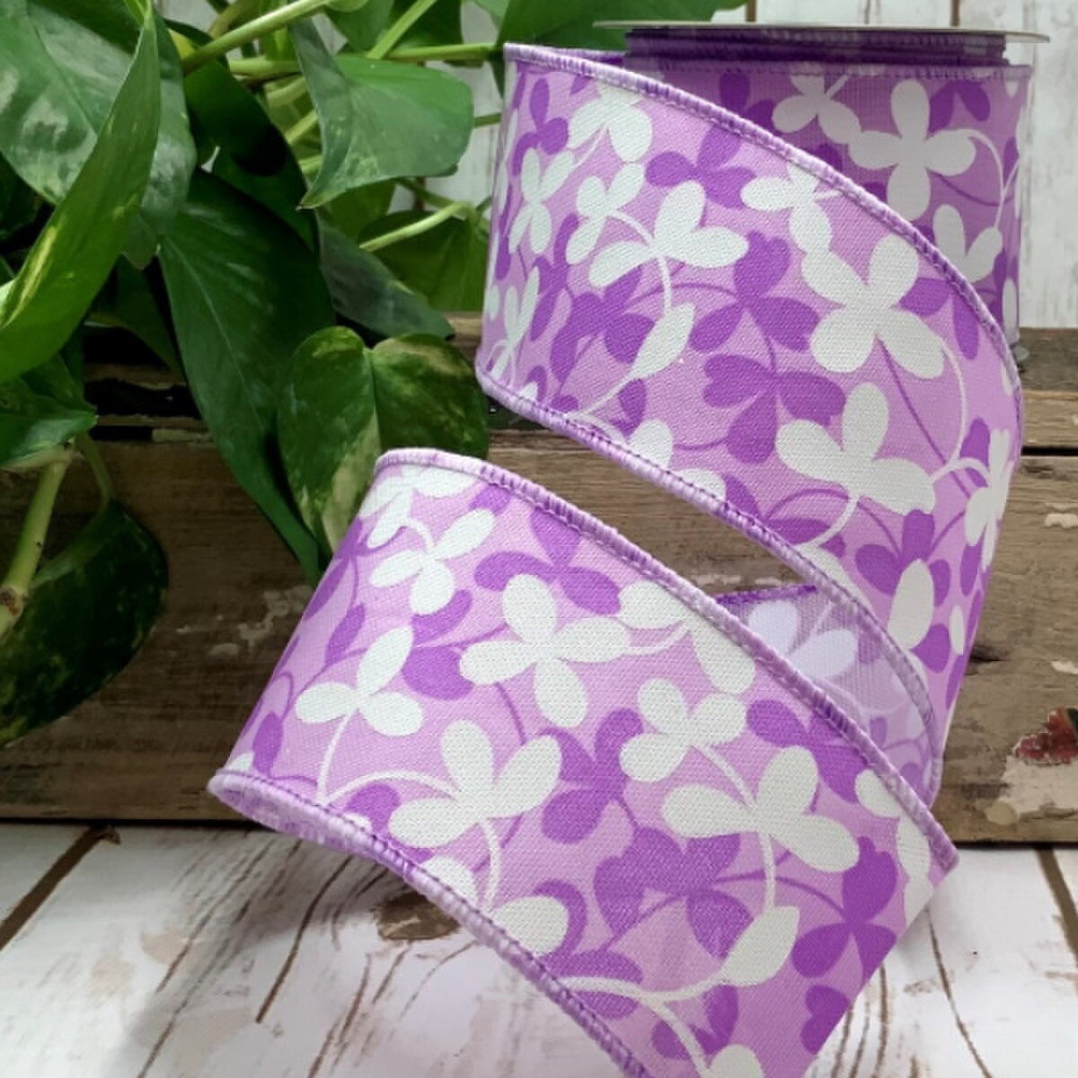 Floral Lavender Linen Ribbon 2.5 Inch x 10 Yards