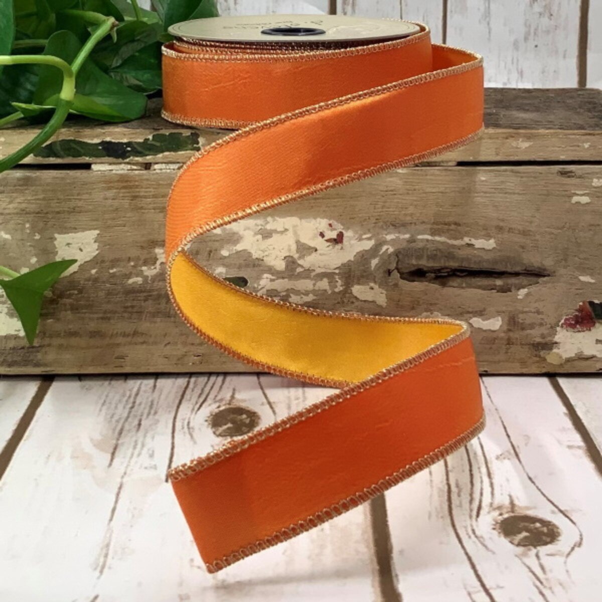 Yellow Orange Taffeta Ribbon Double Sided 1 Inch x 10 Yards