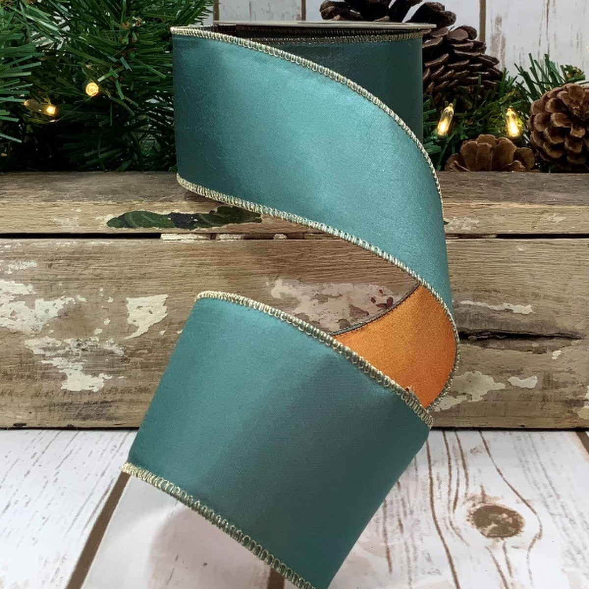 Orange Celadon Taffeta Ribbon 2.5 Inch x 10 Yards