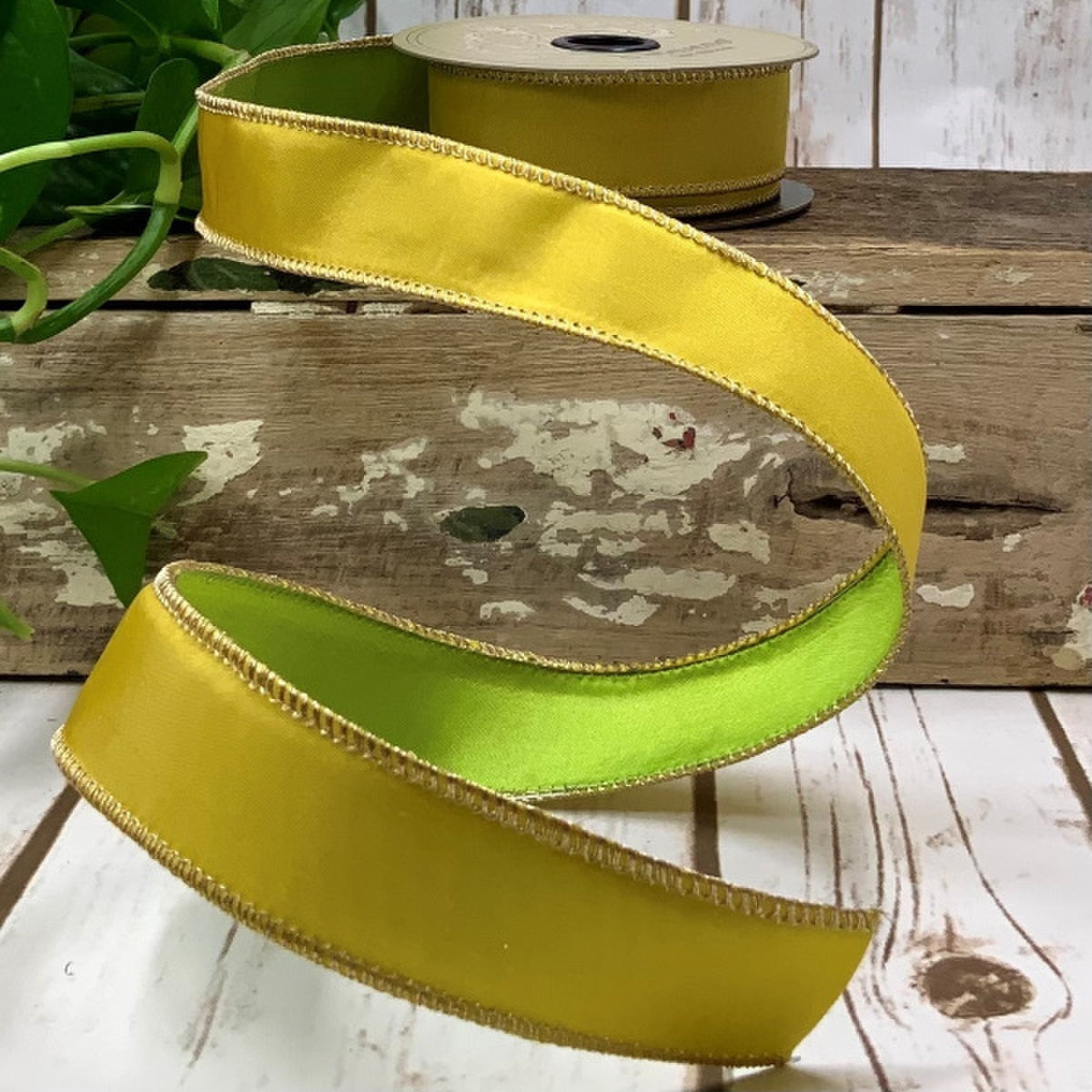 Yellow Apple Green Taffeta Ribbon 1 Inch x 10 Yards