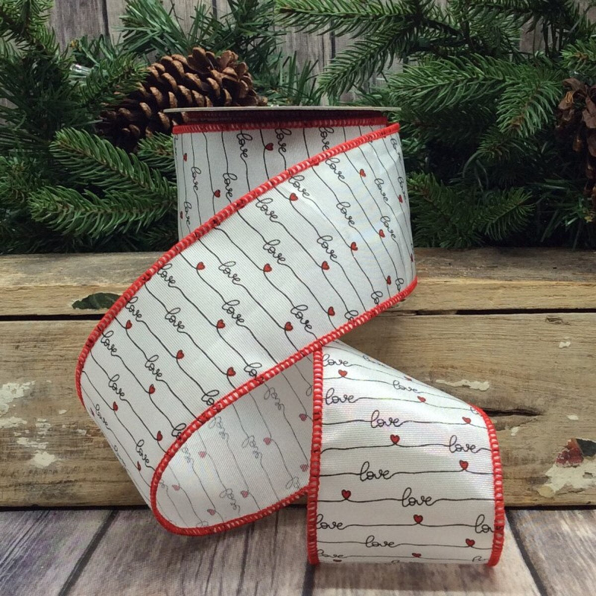 Grosgrain White Ribbon 2.5 Inch x 10 Yards Love Lines