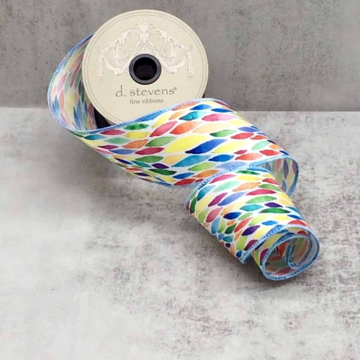Floral Grosgrain Stain Glass White Ribbon 2.5" x 10 Yds