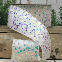 Sequin Tinsel White Ribbon 2.5 Inch x 10 Yards