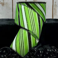 Lime Satin Ribbon with Double Black Glitter Stripe 2.5