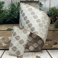 Light Grey Jacquard Ribbon with Earth Tone Leaves 4