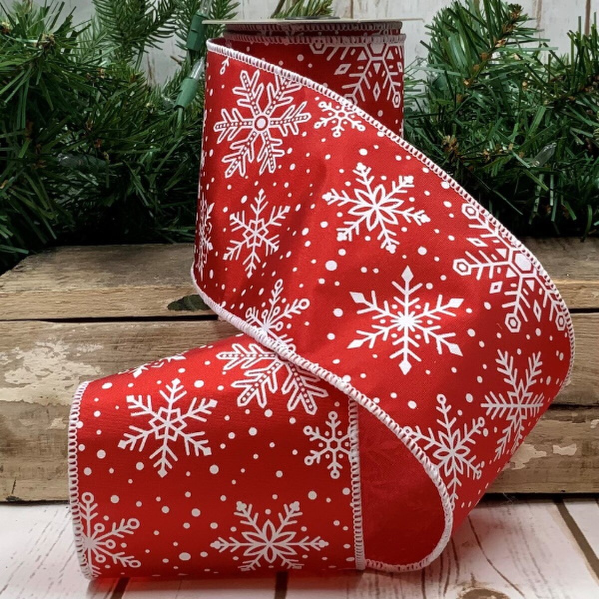 Satin White Snowflakes Ribbon 4 Inch x 10 Yards