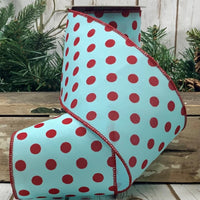 Aqua Ribbon Satin Red Flocked Polka Dots 4