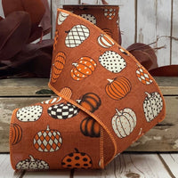 Linen Ribbon Black White Orange Pumpkin Rust 4 Inch x 10 Yds