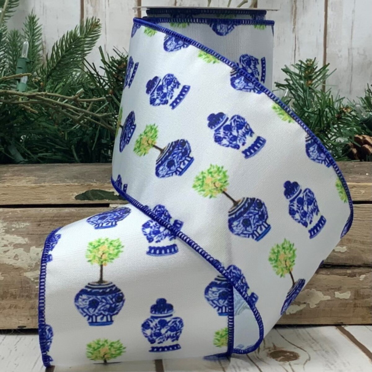 Grosgrain White Ribbon Printed Urns 4 x 10 Yards