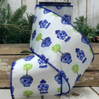 Grosgrain White Ribbon Printed Urns 4 x 10 Yards