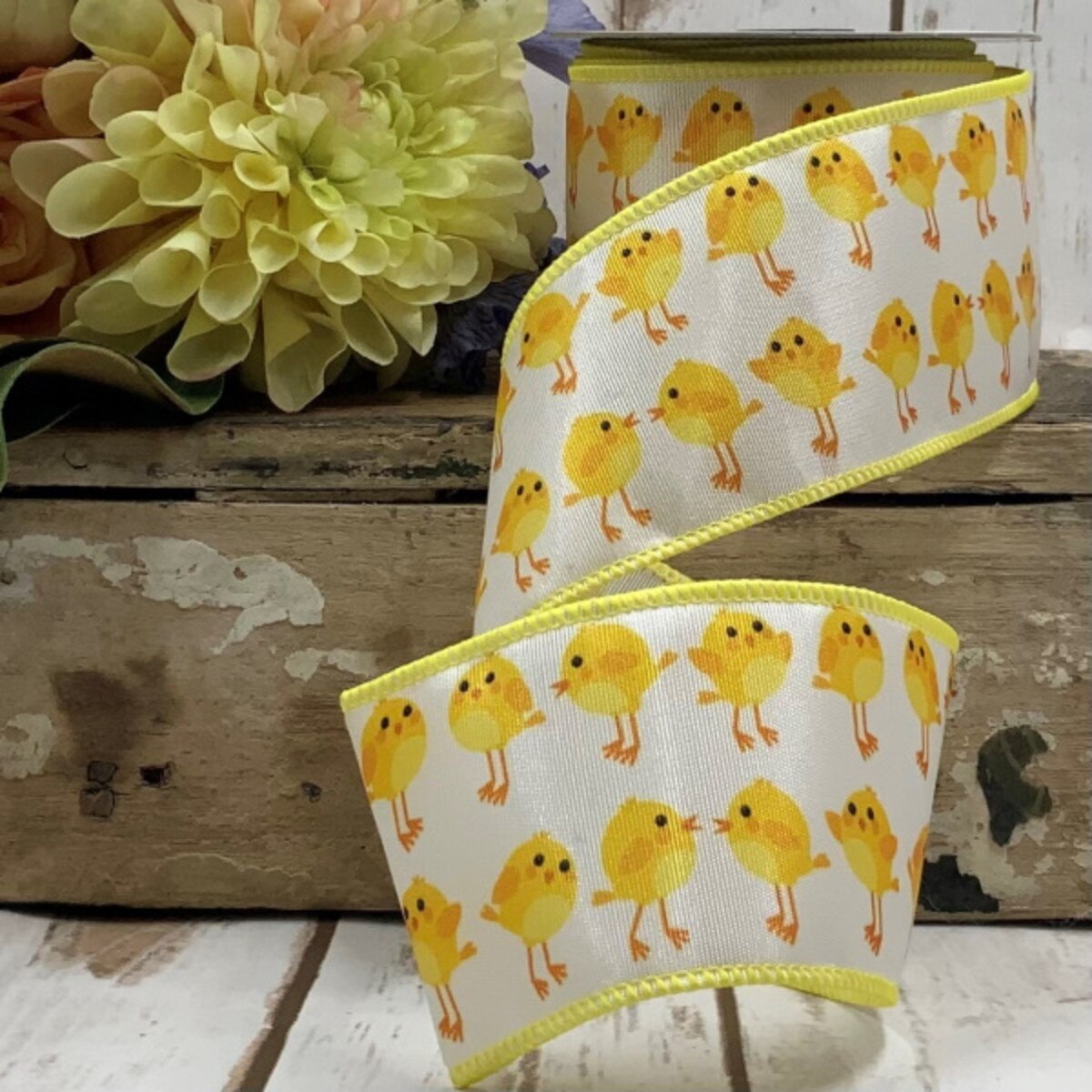 Yellow Grosgrain Ribbon with Easter Chicks 2.5" x 10 Yds
