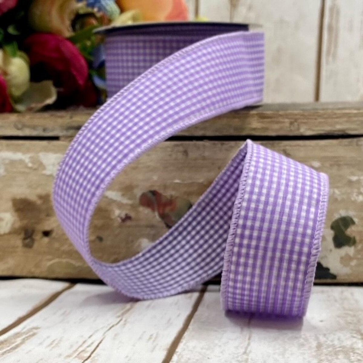 Gingham Lavender Purple Poplin Ribbon 1.5 Inch x 10 Yards