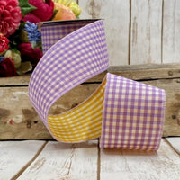 Gingham Ribbon Lavender Golden Yellow 2.5