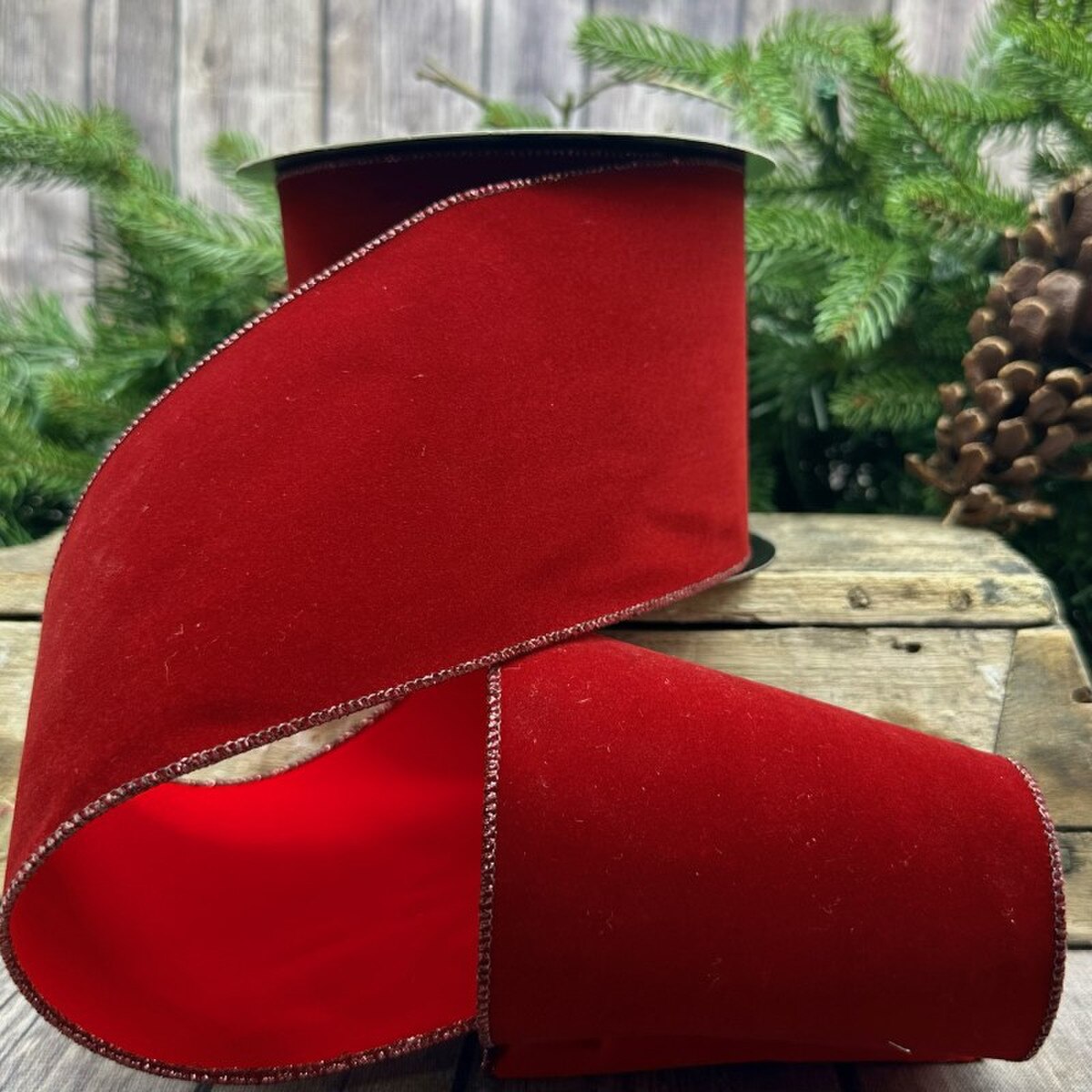 Burgundy Red Suede Velvet Double-Sided Ribbon 4" x 10 Yds