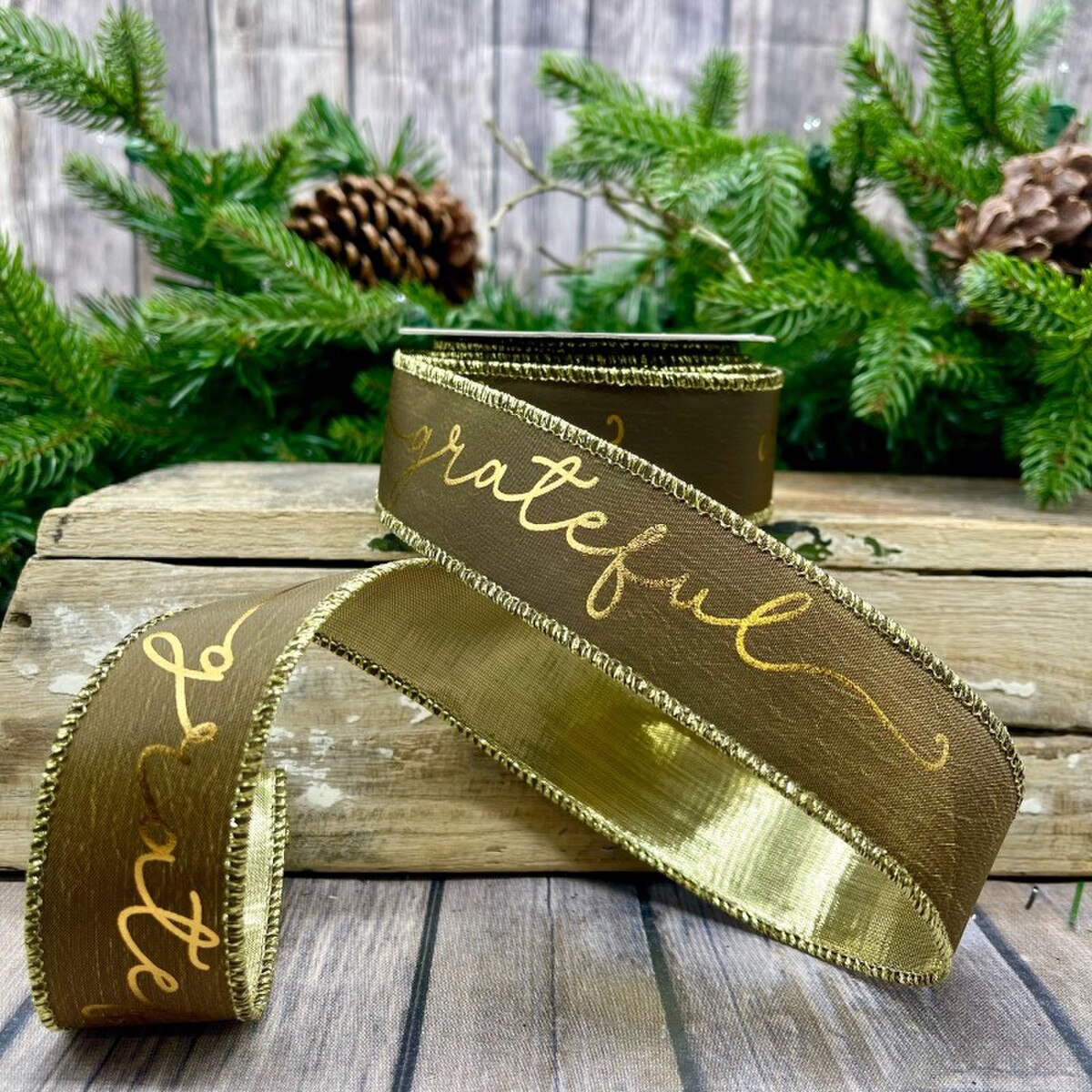 Gold Foil Taffeta Ribbon Antique Gold 1.5 Inch x 10 Yds