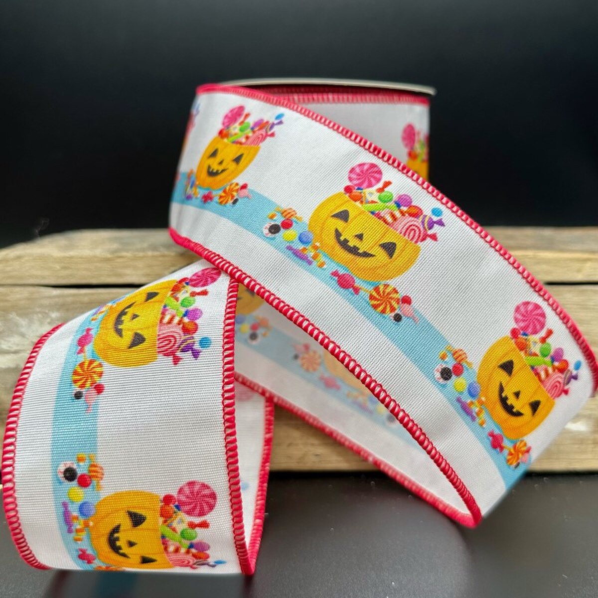 Halloween Pumpkin White Grosgrain Ribbon 2.5" x 10 Yds