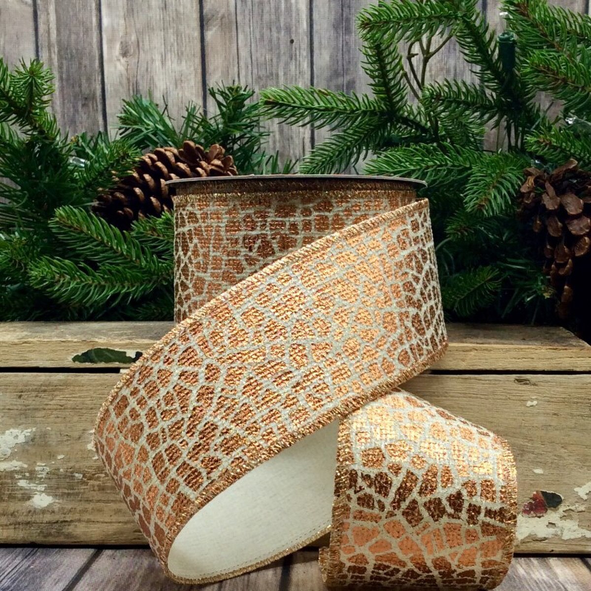 Metallic Copper Ivory Ribbon 2.5 Inches x 10 Yards