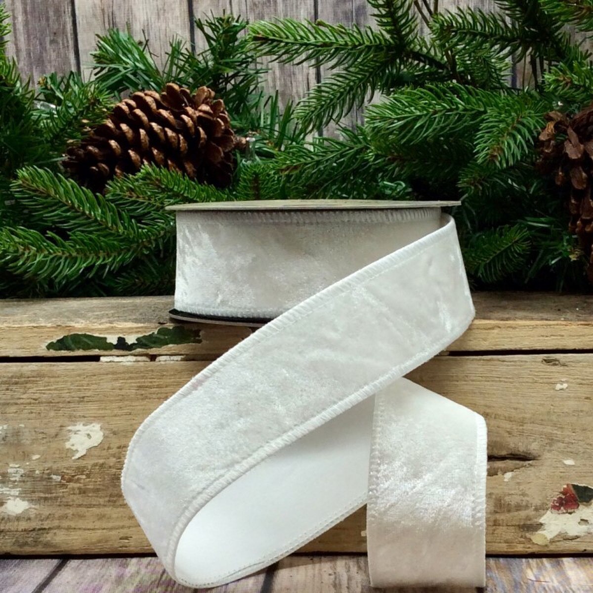 Crushed Velvet White Ribbon 1.5 Inch by 10 Yards