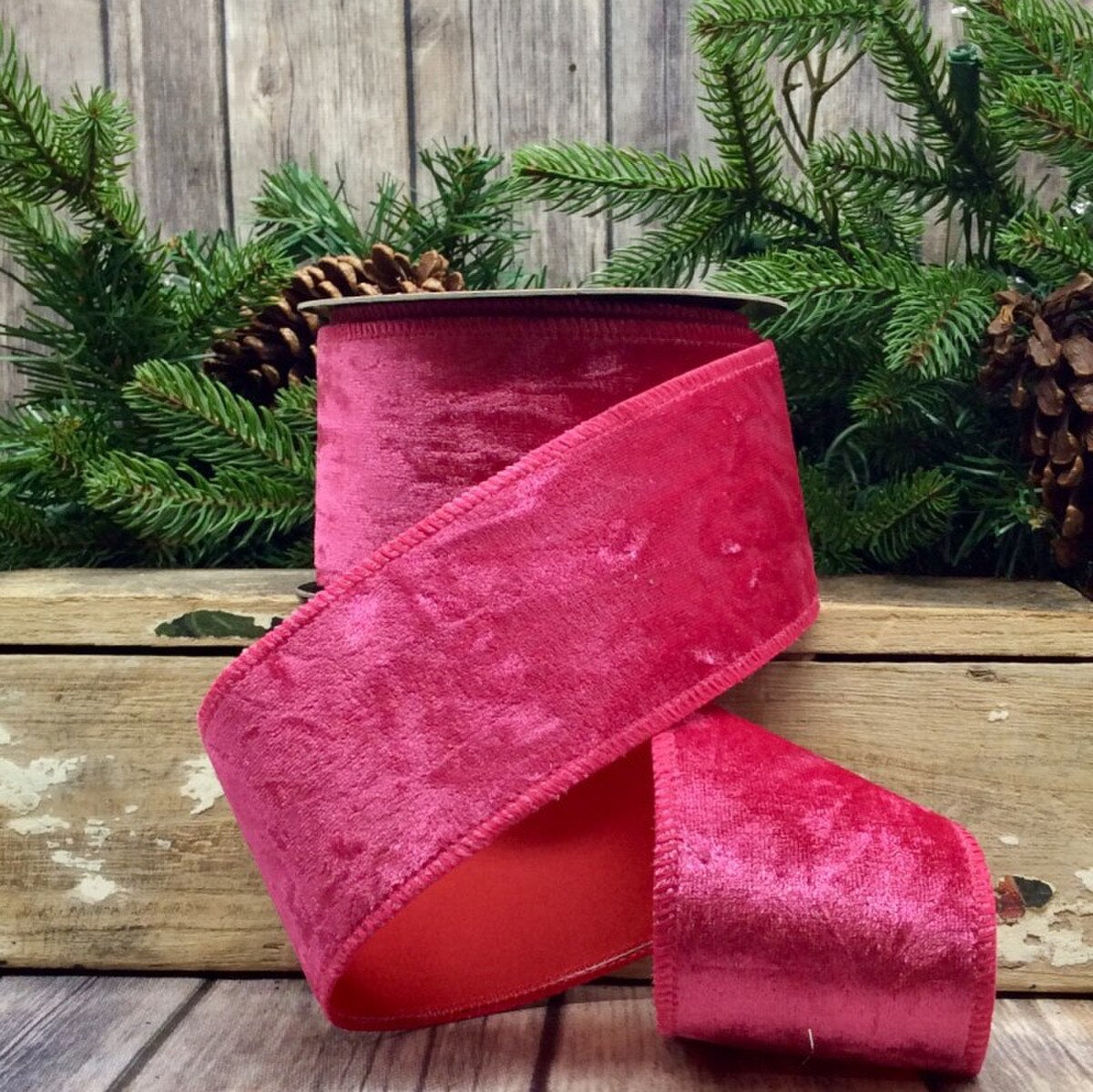 Hot Pink Crushed Velvet Ribbon 2.5 Inch x 10 Yards