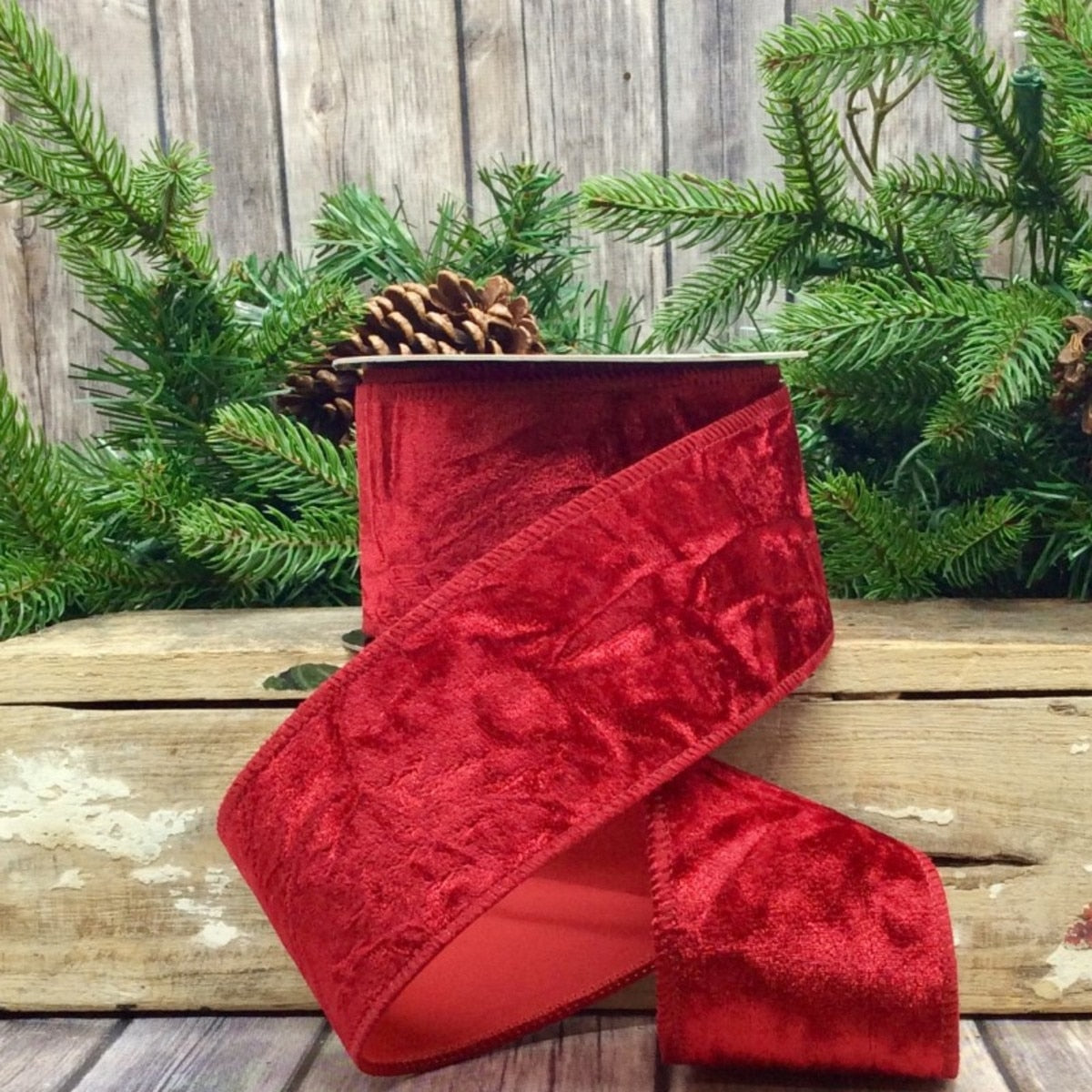 Vintage Red Crushed Velvet Ribbon 2.5 Inch x 10 Yards