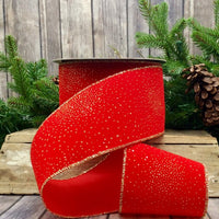 Red Velvet Gold Glitter Dots Ribbon 4 Inch x 25 Yards