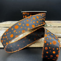 Glitter Polka Dots Black Ribbon 1.5 Inch Orange Satin