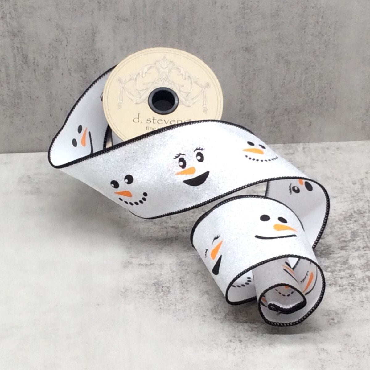 Snowman Faces White Ribbon Satin Glitter 2.5" x 10 Yds