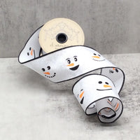 Snowman Faces White Ribbon Satin Glitter 2.5