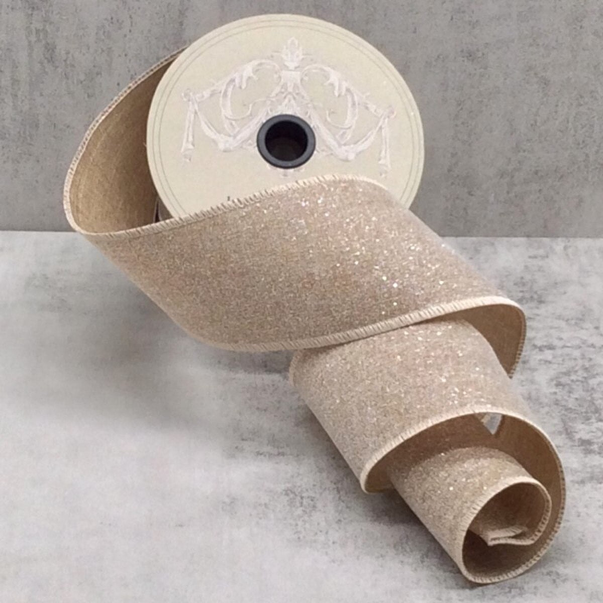 Glitter Faux Linen Ribbon 2.5 Inch x 10 Yards