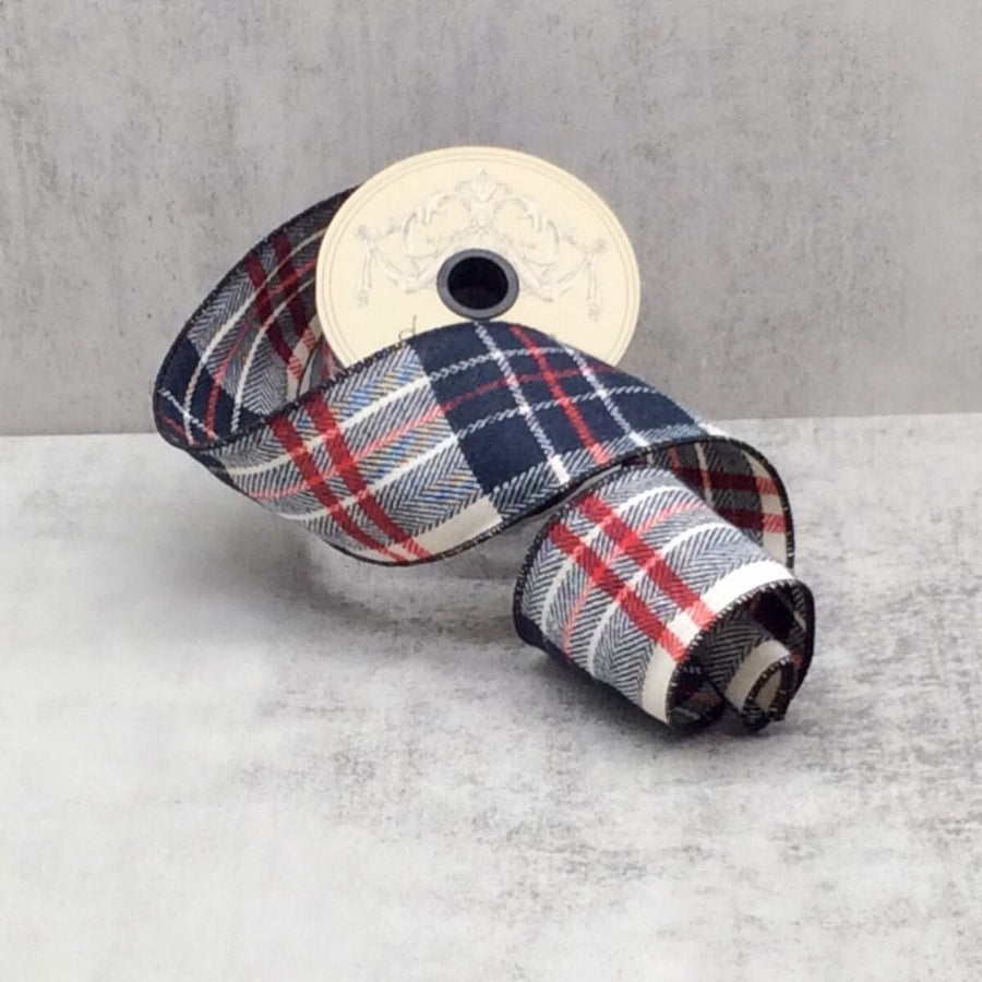 Caden Plaid Flannel Ribbon Red Black White 2.5" X 10 Yds - (2) Rolls