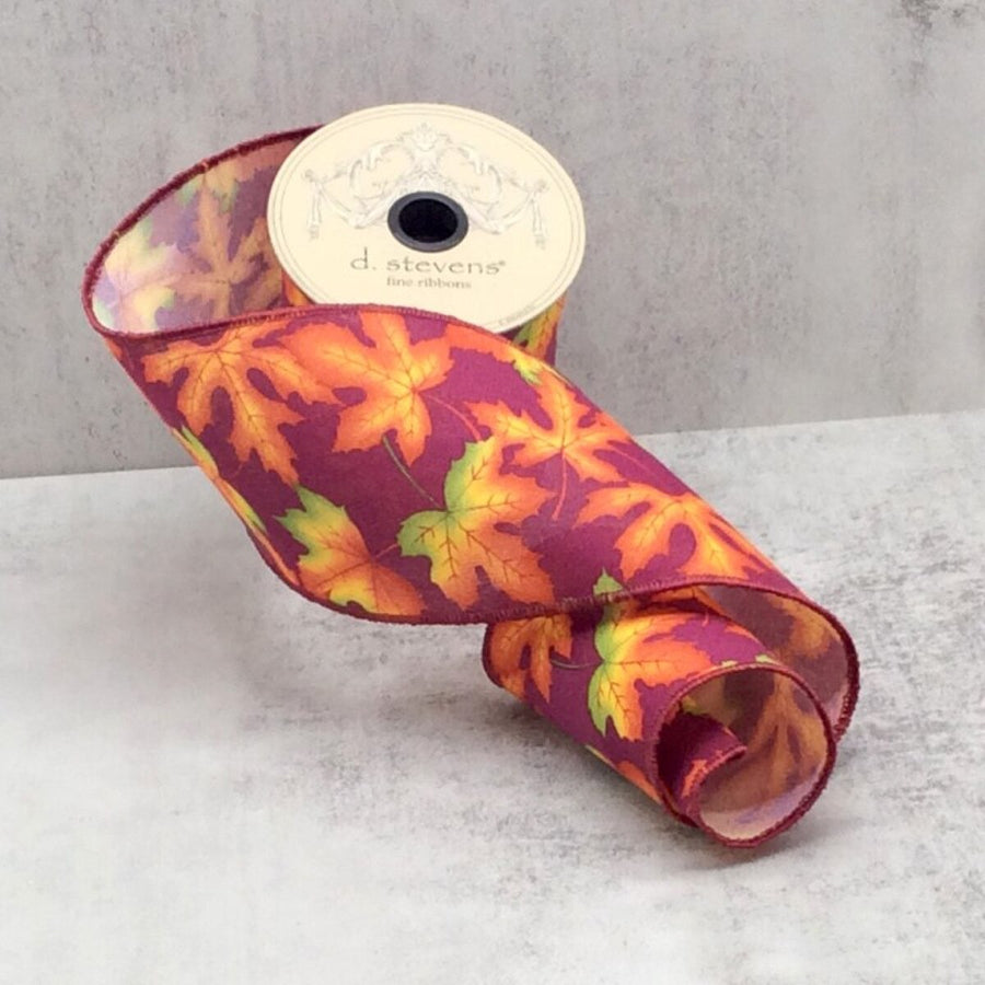 Burnt Orange Aubergine Ribbon Faux Natural Linen 4" x 10 Yds