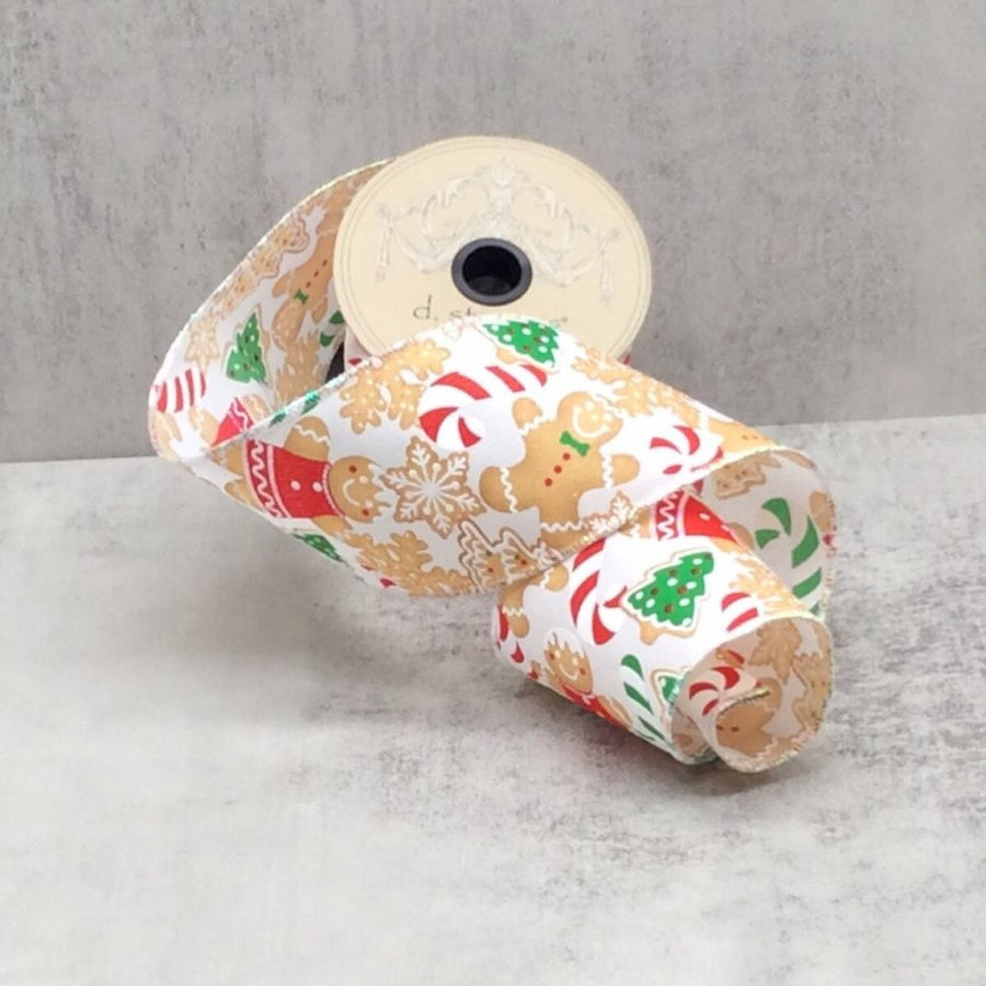 Ginger Bread Cookies Taffeta White Ribbon 3" x 10 Yds