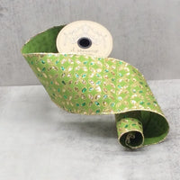 Floral Glitter Taffeta Ribbon Green Gold 4 Inch x 10 Yds